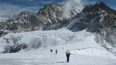 Group walking through snow