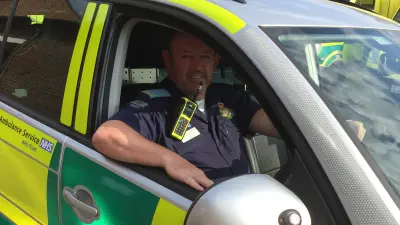 Tony in emergency responders vehicle